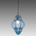 SIRU- Lampadario a sospensione con catena CLASSIC 1xE27/60W/230V diametro 30 cm blu/nero Vetro veneziano