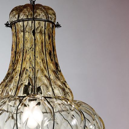 SIRU - Lampadario a sospensione con catena DOGE 1xE27/60W/230V diametro 30 cm beige/nero Vetro veneziano