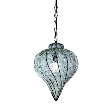 SIRU - Lampadario a sospensione con catena GOCCIA 1xE27/60W/230V diametro 25 cm limpido/marrone Vetro veneziano