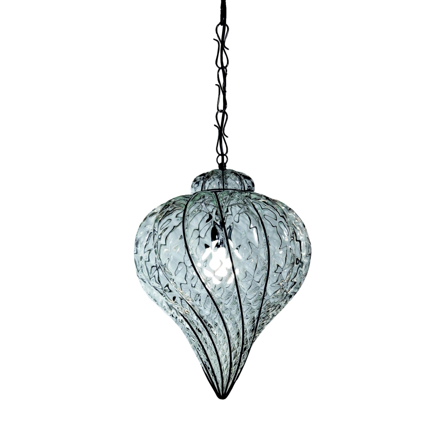 SIRU - Lampadario a sospensione con catena GOCCIA 1xE27/60W/230V diametro 25 cm limpido/marrone Vetro veneziano