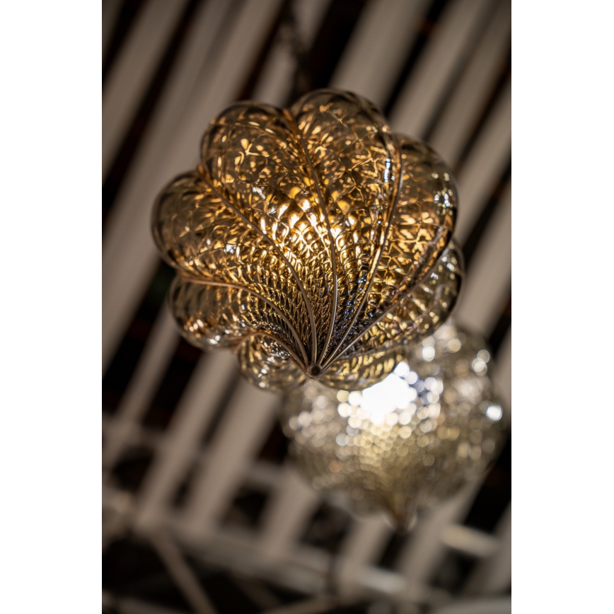 SIRU - Lampadario a sospensione con catena GOCCIA 1xE27/60W/230V diametro 25 cm beige/marrone Vetro veneziano