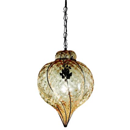 SIRU - Lampadario a sospensione con catena GOCCIA 1xE27/60W/230V diametro 25 cm beige/marrone Vetro veneziano