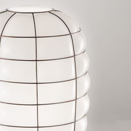 SIRU - Lampadario a sospensione con filo LANTERNA 1xE27/60W/230V diametro 32 cm nero/bianco Vetro veneziano