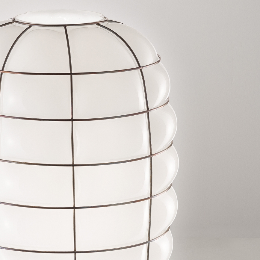 SIRU - Lampadario a sospensione con filo LANTERNA 1xE27/60W/230V diametro 32 cm nero/bianco Vetro veneziano