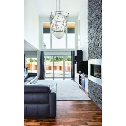 SIRU - Lampadario a sospensione con filo SEGNI 1xE27/60W/230V nero/bianco Vetro veneziano