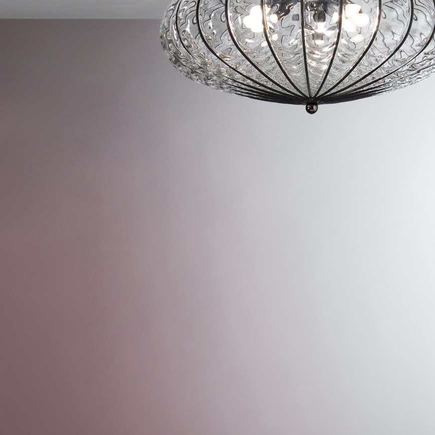 SIRU - Plafoniera ACCADEMIA 3xE27/60W/230V limpido/nero Vetro veneziano