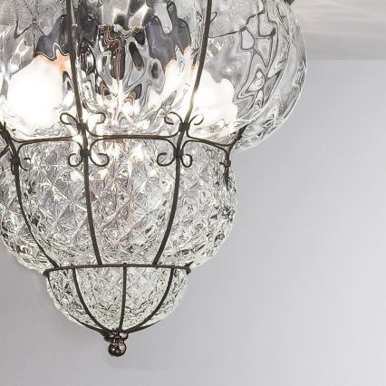 SIRU - Plafoniera CLASSIC 3xE14/40W/230V diametro 25 cm limpido/nero Vetro veneziano