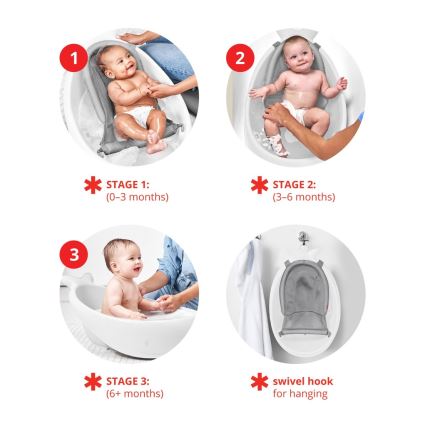 Skip Hop - Vaschetta da bagno ergonomica con tappetino MOBY 3 bianco