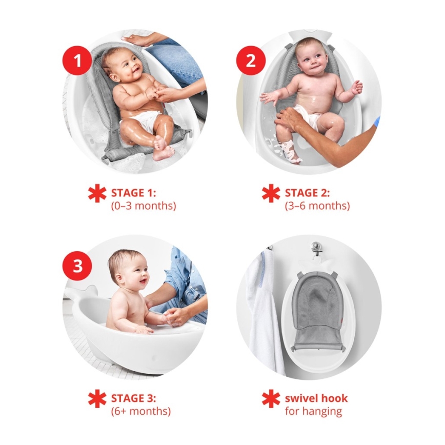 Skip Hop - Vaschetta da bagno ergonomica con tappetino MOBY 3 bianco