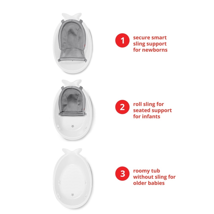 Skip Hop - Vaschetta da bagno ergonomica con tappetino MOBY 3 bianco