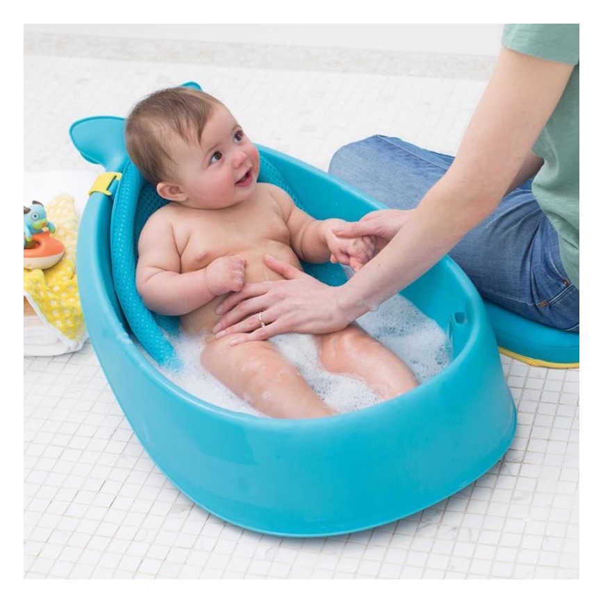 Skip Hop - Vaschetta da bagno ergonomica con tappetino MOBY 3 blu