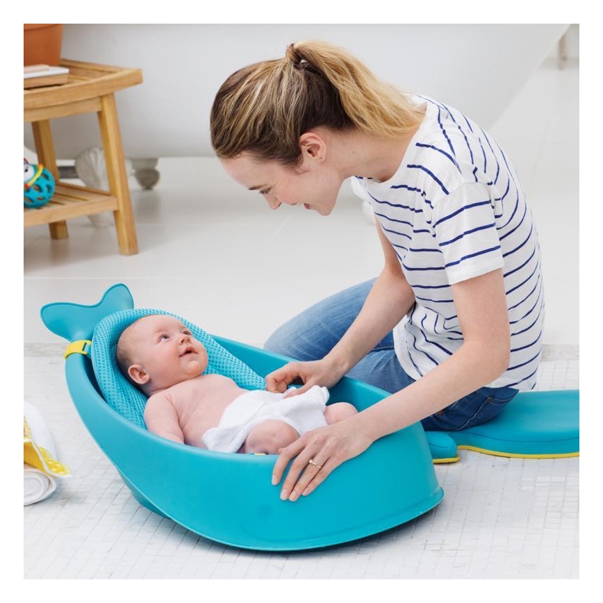 Skip Hop - Vaschetta da bagno ergonomica con tappetino MOBY 3 blu