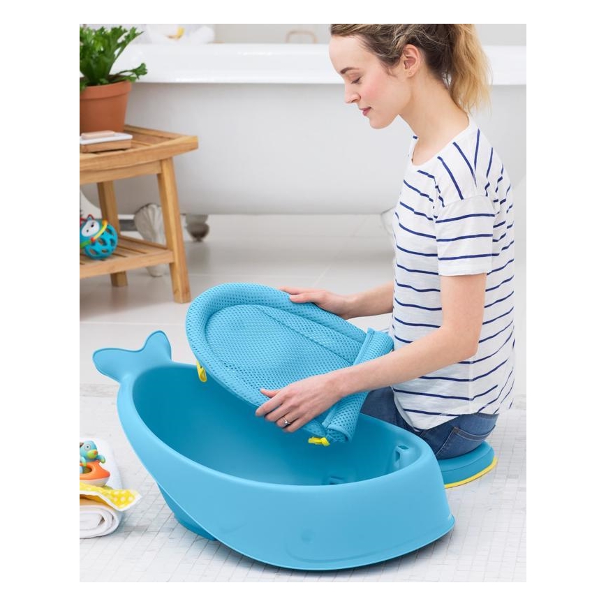 Skip Hop - Vaschetta da bagno ergonomica con tappetino MOBY 3 blu
