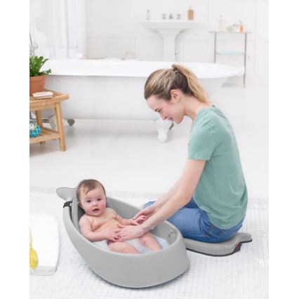 Skip Hop - Vaschetta da bagno ergonomica con tappetino MOBY 3 grigio