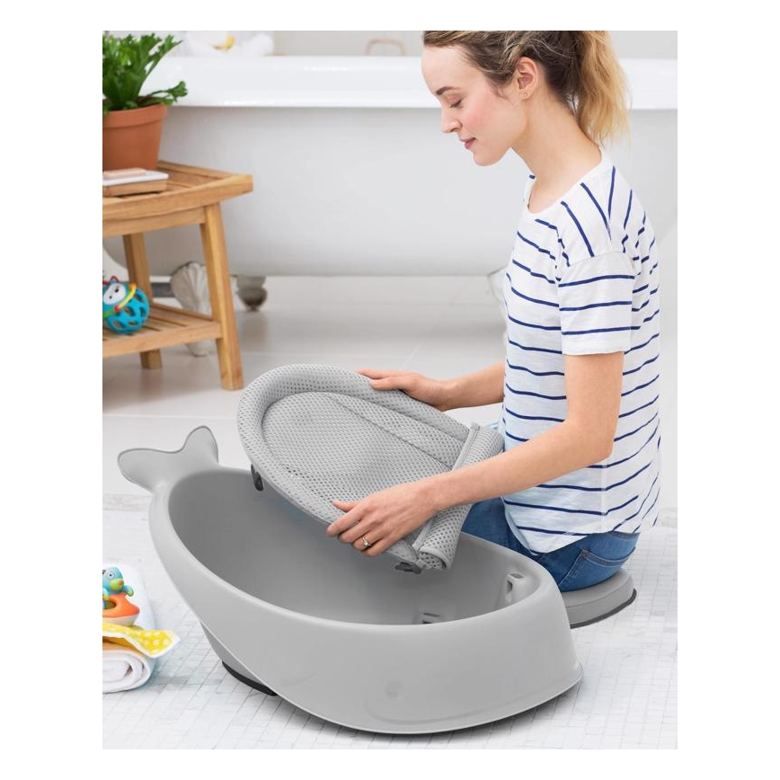 Skip Hop - Vaschetta da bagno ergonomica con tappetino MOBY 3 grigio
