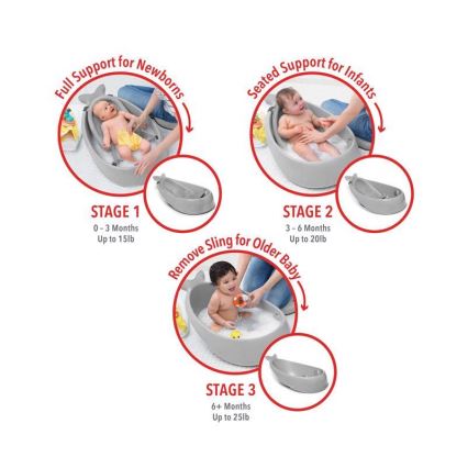 Skip Hop - Vaschetta da bagno ergonomica con tappetino MOBY 3 grigio