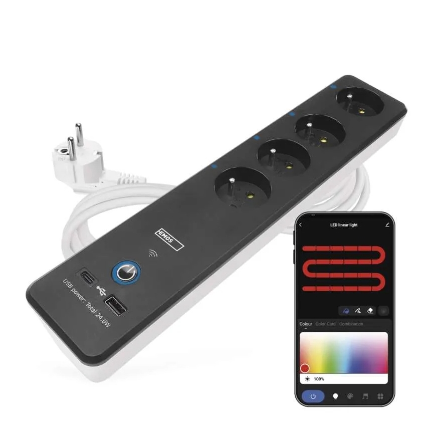 Smart estensione cavo con interruttore GoSmart 4Z + 1xUSB-A + 1xUSB-C 2 m Wi-Fi Tuya