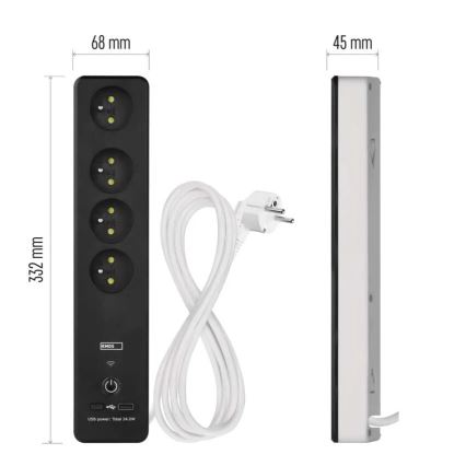 Smart estensione cavo con interruttore GoSmart 4Z + 1xUSB-A + 1xUSB-C 2 m Wi-Fi Tuya