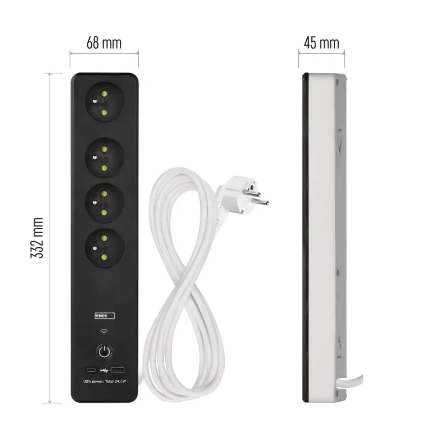Smart estensione cavo con interruttore GoSmart 4Z + 1xUSB-A + 1xUSB-C 2 m Wi-Fi Tuya