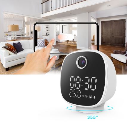 Telecamera intelligente con sveglia, termometro e luce LED 1296p 3Mpx 5V Wi-Fi Tuya IP65
