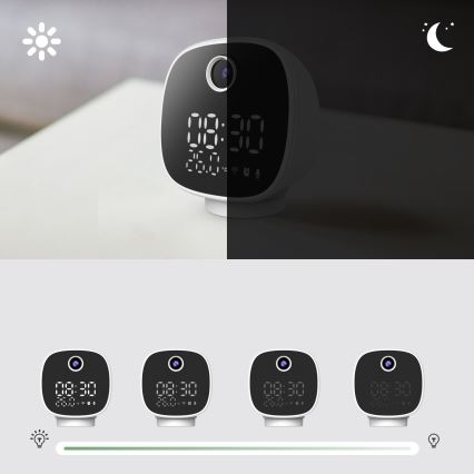 Telecamera intelligente con sveglia, termometro e luce LED 1296p 3Mpx 5V Wi-Fi Tuya IP65