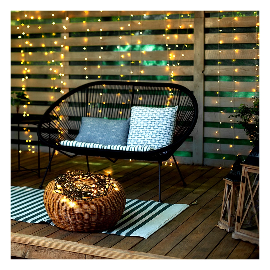 Catena luminosa LED per esterni, 100 LED, 8 funzioni, IP44, 13 m, bianco caldo