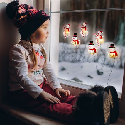 Catena luminosa LED con ventose 6xLED/2xAA 1,2m bianco caldo motivo pupazzo di neve