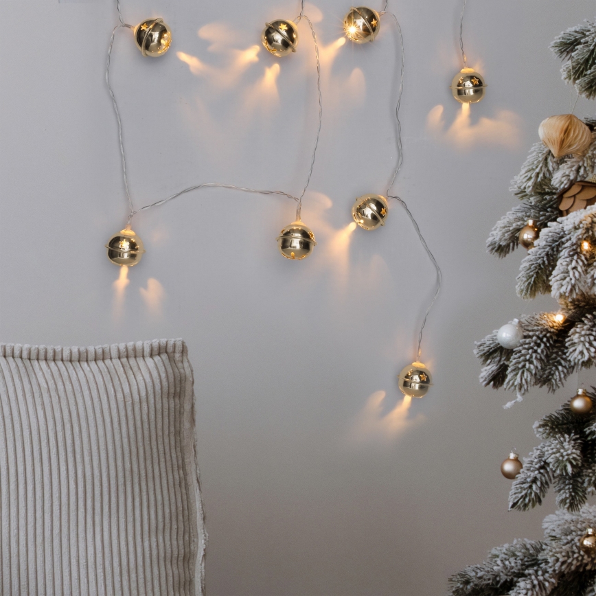 Catena natalizia LED 10xLED/2xAA/bianco caldo 1,8m jingle bells