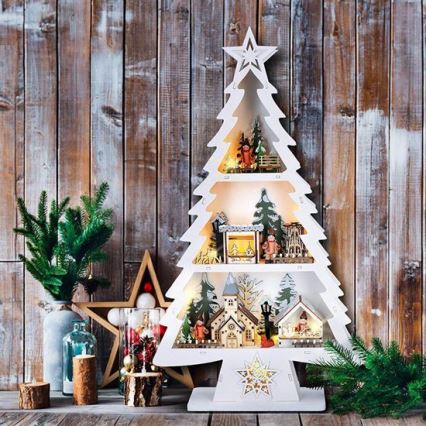 Decorazione natalizia LED: albero in legno con 13 LED, alimentazione 2x AA