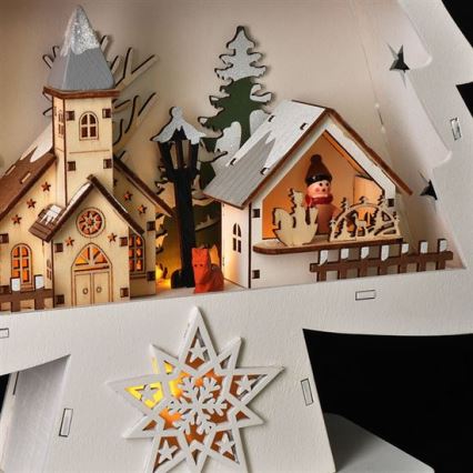 Decorazione natalizia LED: albero in legno con 13 LED, alimentazione 2x AA