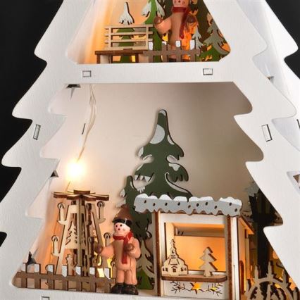 Decorazione natalizia LED: albero in legno con 13 LED, alimentazione 2x AA
