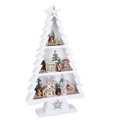 Decorazione natalizia LED: albero in legno con 13 LED, alimentazione 2x AA
