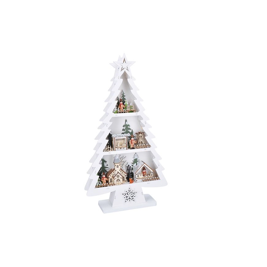 Decorazione natalizia LED: albero in legno con 13 LED, alimentazione 2x AA