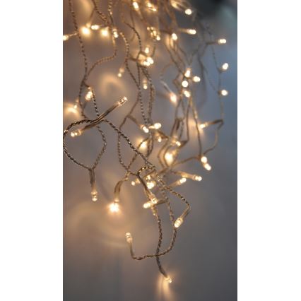 Tenda luminosa a LED per esterni, 120 LED, 8 funzioni, 9 m, IP44, bianco caldo
