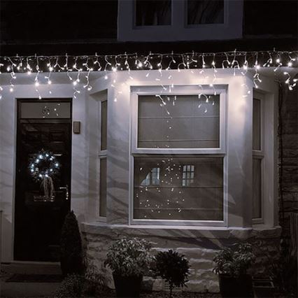 Tenda luminosa a LED per esterni, 120 LED, 8 funzioni, 9 m, IP44, bianco caldo