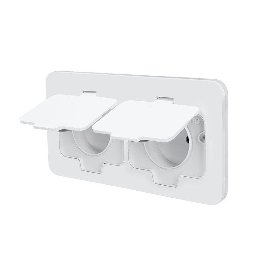 Presa da pavimento da incasso doppia IP55 per esterni, bianca, rettangolare