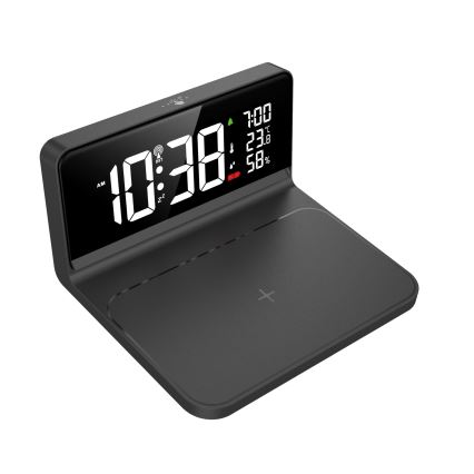 Solight CA06 - LED Orologio a sveglia con display LCD e ricarica wireless Qi LED/10W/230V