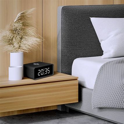 Orologio digitale con caricatore wireless Qi 230V/CR2032 nero