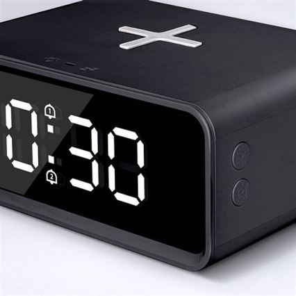 Orologio digitale con caricatore wireless Qi 230V/CR2032 nero