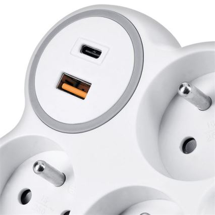 Multipresa 3 prese 16A con caricatore rapido USB-A e USB-C 20W