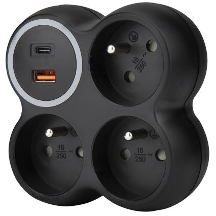 Multipresa 3x 15A con USB A+C nera