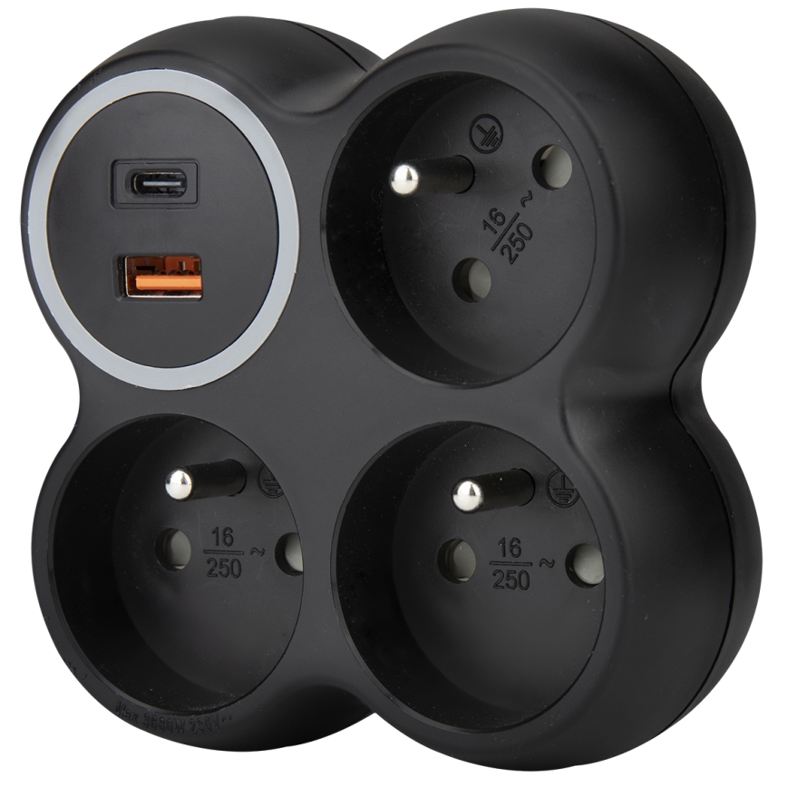 Multipresa 3x 15A con USB A+C nera