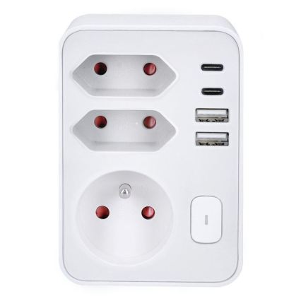 Multipresa 1x16 A + 2x 2,5 A con 2 porte USB (A e C) per la ricarica, bianca