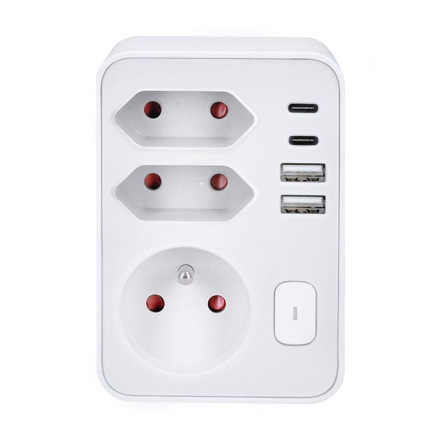 Multipresa 1x16 A + 2x 2,5 A con 2 porte USB (A e C) per la ricarica, bianca