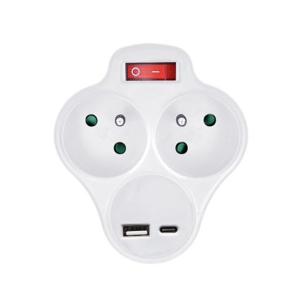 Multipresa con un USB A+C charger e interruttore 2x10A bianco