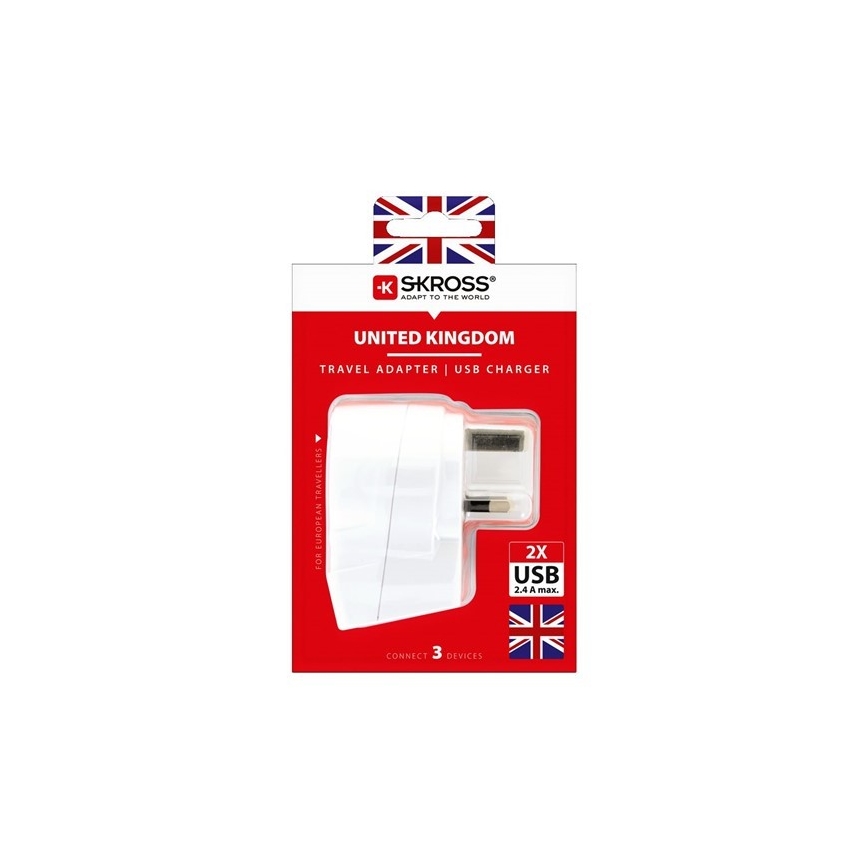 Adattatore da viaggio per il Regno Unito 230V + 2x porte USB
