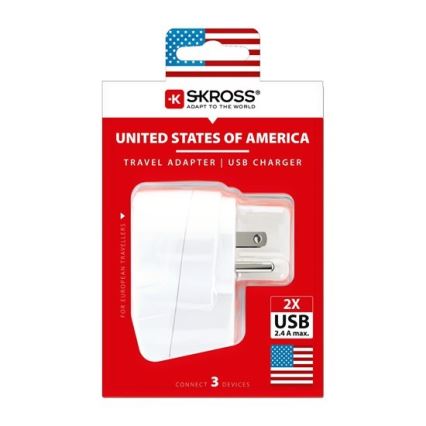 Adattatore da viaggio per gli USA 230V + 2x porta USB