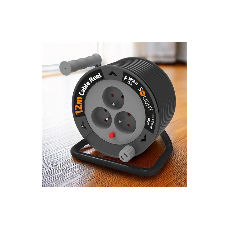 Avvolgicavo con 3 prese, 12 m