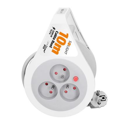 Cavo di prolunga su bobina con 3 prese, 10 m