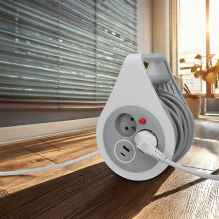 Cavo di prolunga su bobina 2 prese + porte USB-A e USB-C, 10 m
